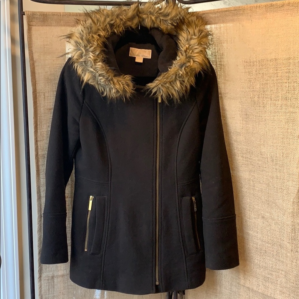 Michael Kors Wool Blend Asymmetrical Coat Hood